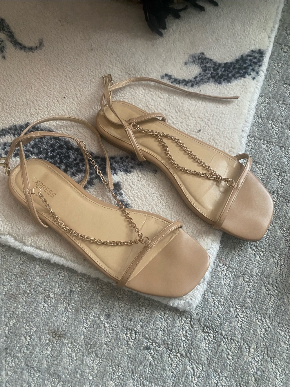 Express Beige Chain-Detail Ankle Strap Sandals